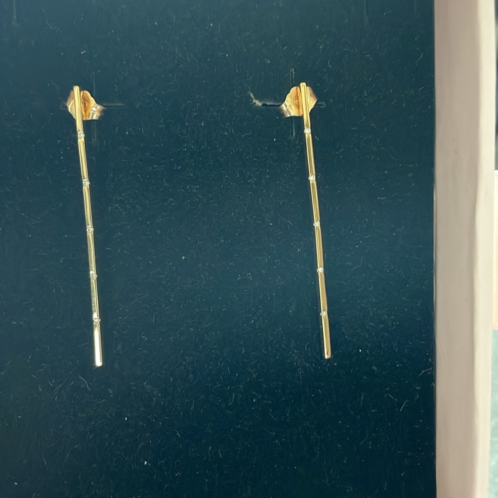 18K Diamond Bar Drop Earrings - Picture 6 of 16